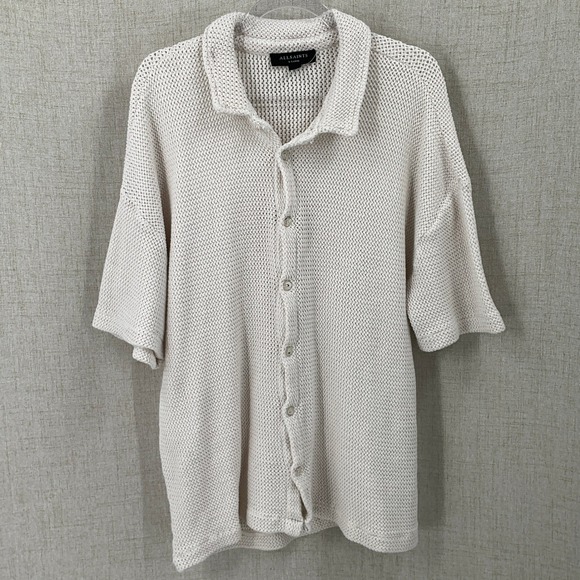 AllSaints Other - AllSaints Munroe Shirt Mens XL Cream Cotton Open Knit Luxury Minimalist